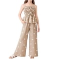 thumbnail image 2 of FSYBOA Girls Outfit Set, Stretch Summer 2Piece Sleeveless Tank Tops and Pant Set Khaki Size 13-14T, 2 of 7
