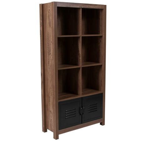 New Wood Store Flash Furniture New Lancaster Collection Crosscut Oak Wood Grain Finish Storage Shelf with Metal Cabinet Doors ()
