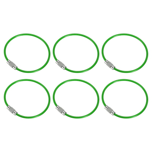 Uxcell 5.9" Length Wire Keychain Cable, 6 Pack Stainless Steel 2mm Key Ring Loop for Outdoor Hiking Sport, Green