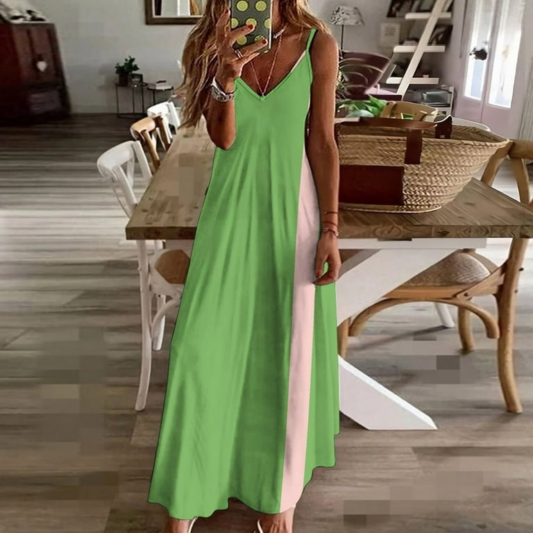 Double Stripe Minimal Preppy Lime Green and Pink Sleeveless Dress long  sleeve dress dresses for woman - Walmart.com