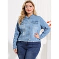 thumbnail image 4 of ChaqueDe MezclilDeshilachaCon Frente Lavado Clásico PaMujer De TalGrande Cielo azul 1X, 4 of 6