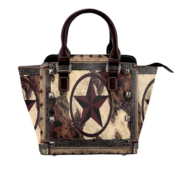 Western Texas Star On Wood Rivet Fashion One-Shoulder Women's Handbag Tote Bag