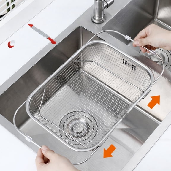 Rirozkan Stainless Steel Dish Drying Rack, Over The Sink Colander Basket, Expandable Draining Board, Kitchen Utensil Organizer for Washing Fruits Vegetables