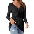 thumbnail image 3 of STARVNC Women Deep V Neck Front Twisted Pleated Long Sleeve Top, 3 of 5