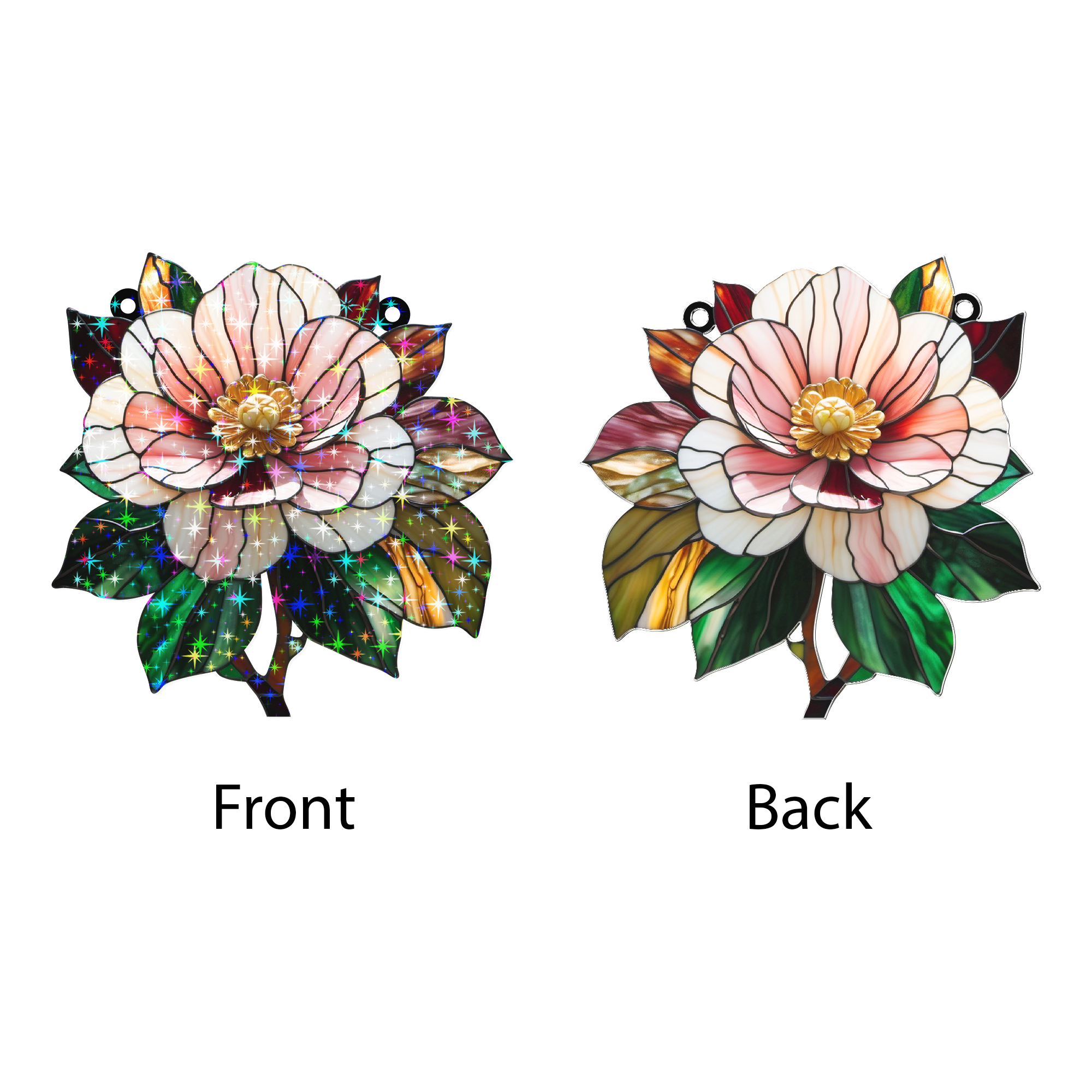 89Bloom Camellia Stained Glass Hologram Ornament, Stained Glass Suncatcher Ornaments Home Decor, Flower Holographic Ornaments