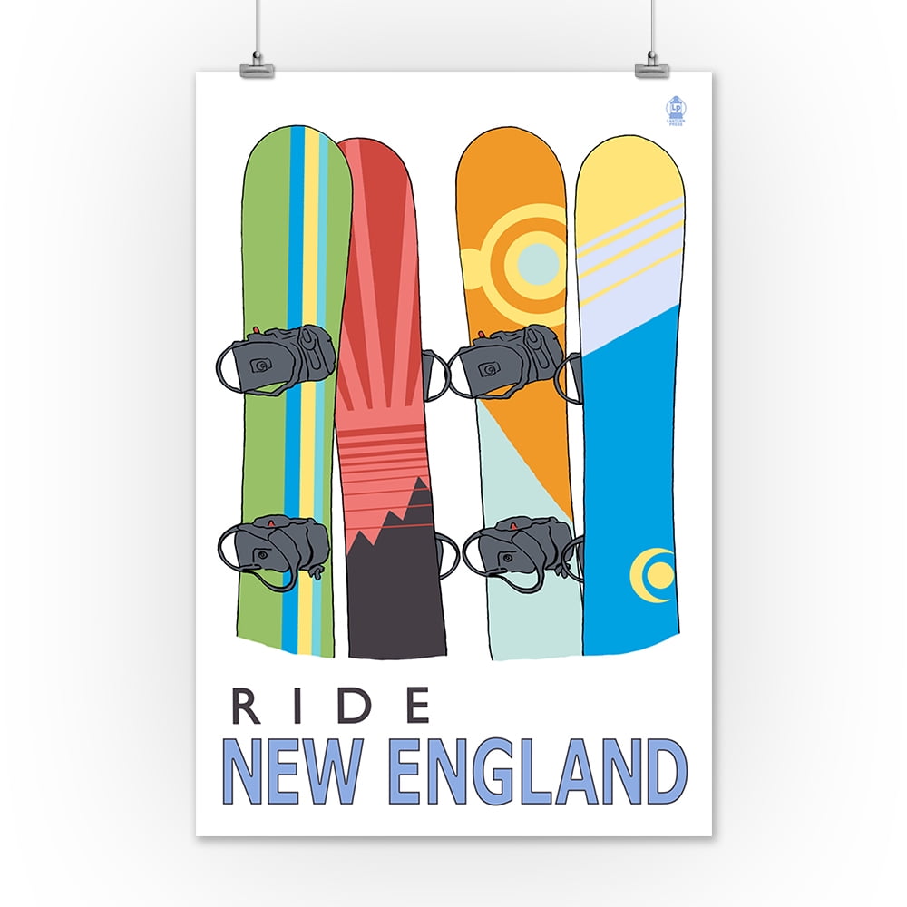 Snowboards in Snow New England Lantern Press Poster (12x18 Art