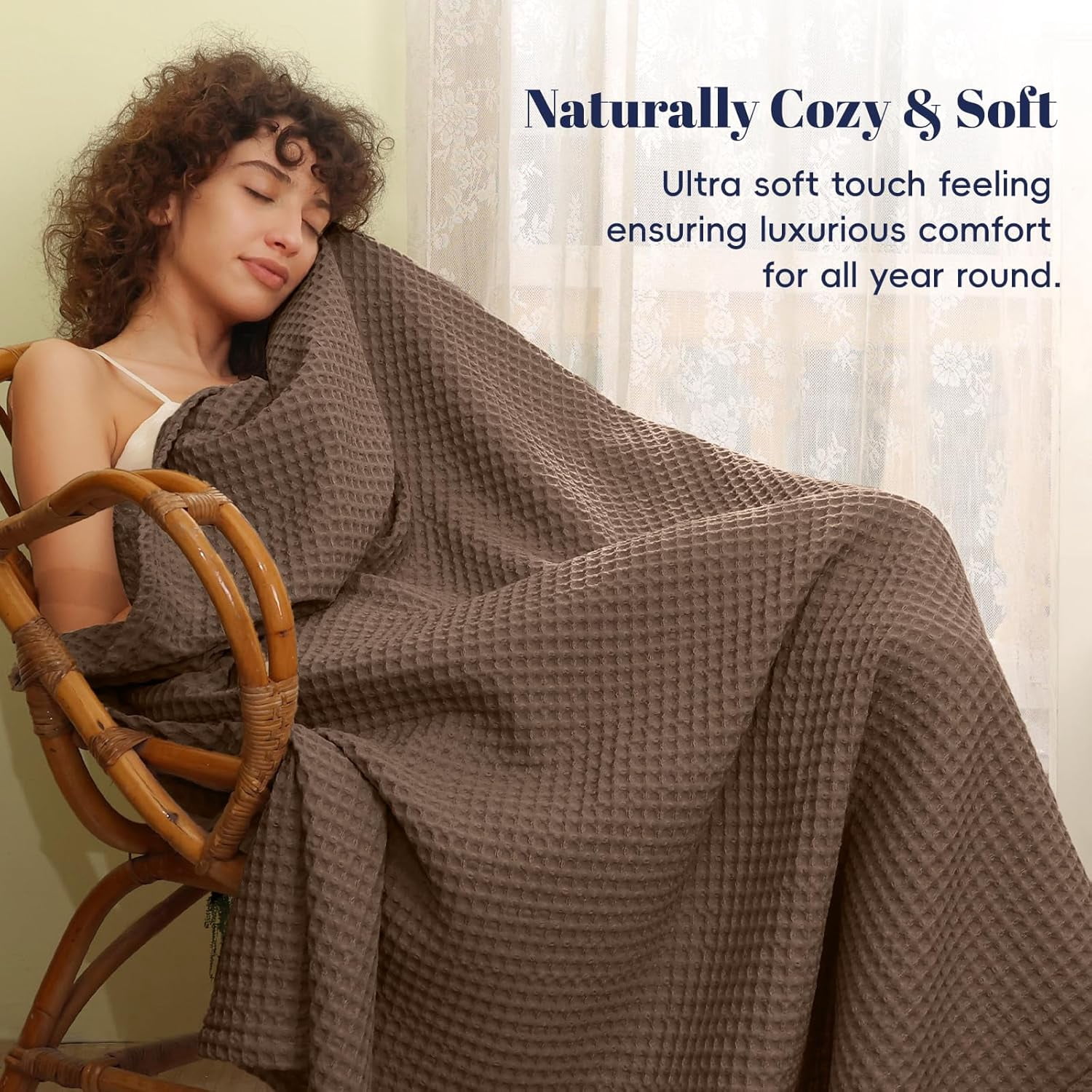 PHF Ultra Soft Waffle Weave Blanket King Size, Washed Lightweight Summer Breathable Blankets for Hot Sleeper, Chocolate, 104x90 inches