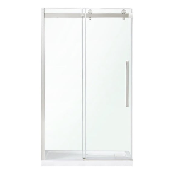 Bel Brushed Nickel Alcove Shower Kit Base and Door 36" x 48" x 81 in.