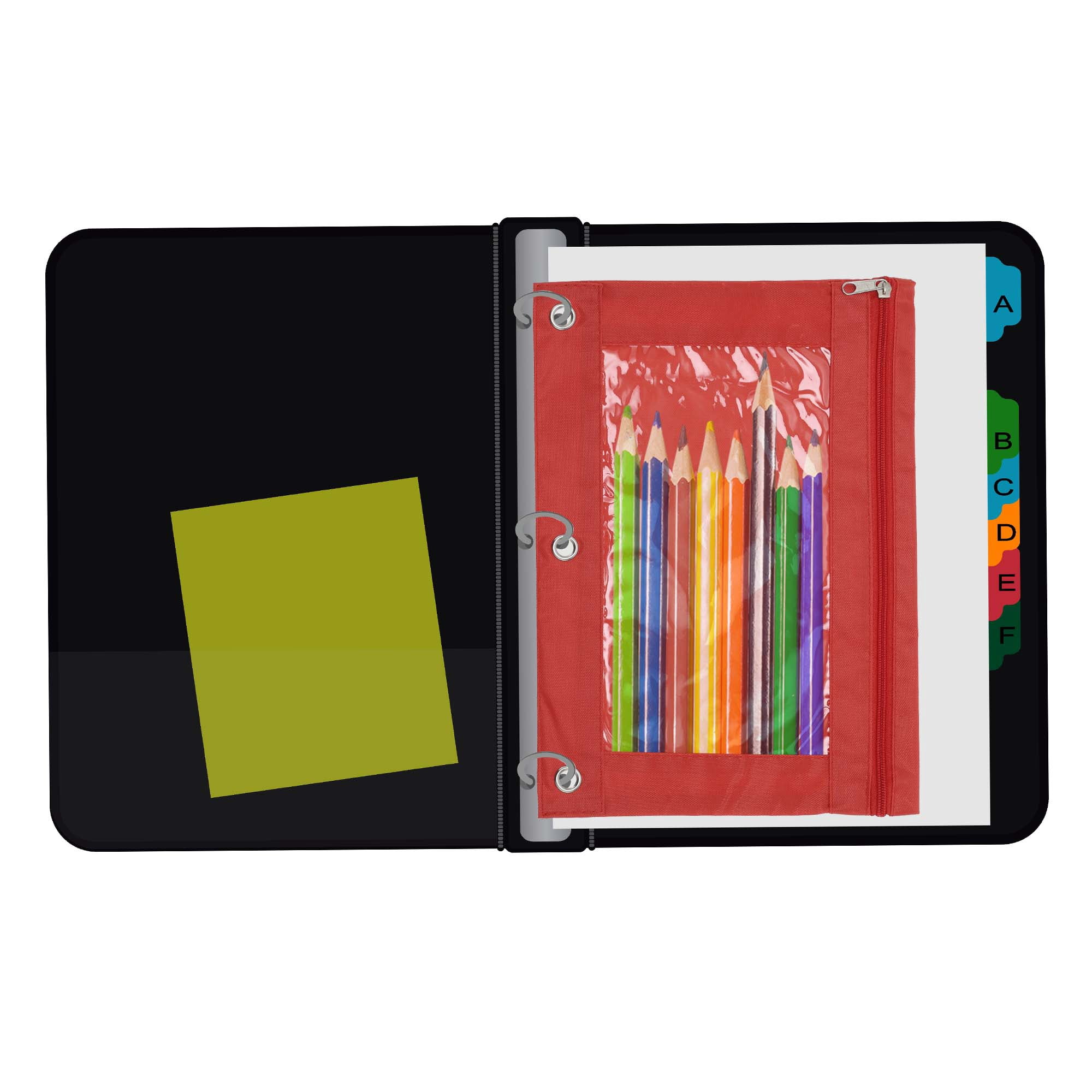 Unique Bargains Pencil Case for 3 Ring Binder, Double Layer, Smooth Zipper Red