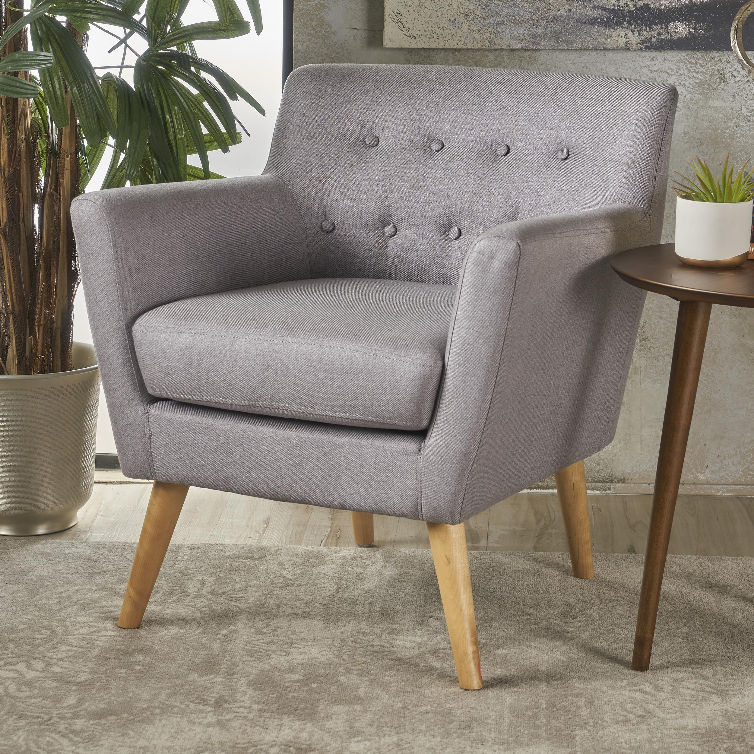 Noble House Reena Mid Century Light Grey Fabric Club Accent Chair