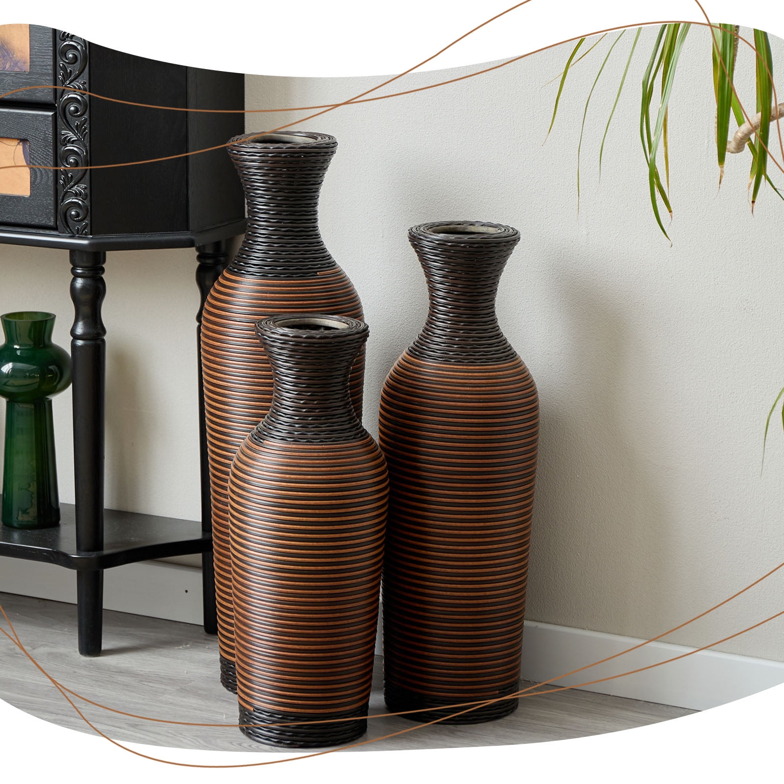 Aukfa Tall Floor Vase Set of 3, Extra Large Metal Decorative Vases for Living Room Dining Room Bedroom,Coffee