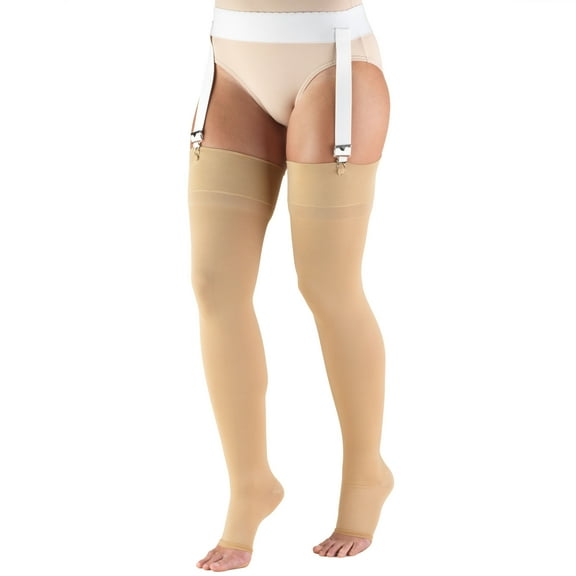 Truform Stockings, Thigh High, Open Toe: 20-30 mmHg, Beige, Small