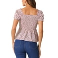 thumbnail image 3 of INSPIRE CHIC Women's Peplum Top Short Sleeves Sweetheart Neck Shirred Floral Blouse S Pink, 3 of 6