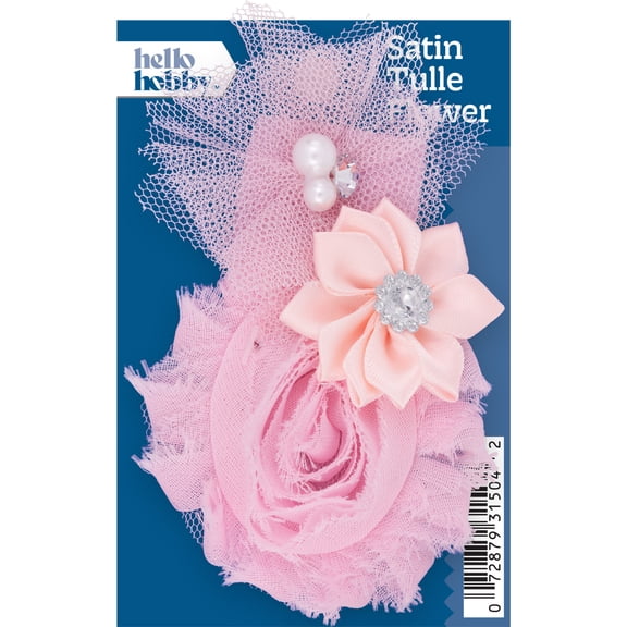 Hello Hobby Accessory Satin Flower with Tulle, Pink, 1 piece