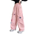 thumbnail image 5 of Crunowin Girls Cargo Pants, Elastic Waist Retro Multi Pockets Floral Patch Wide Leg Pants Size 4T, 5 of 8