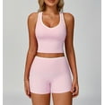 thumbnail image 2 of PISONIC Women Two Piece Workout Sets Color Block Backless Tank Top and High Waist Booty Lifting Shorts Gym Yoga Active Outfits, 2 of 6