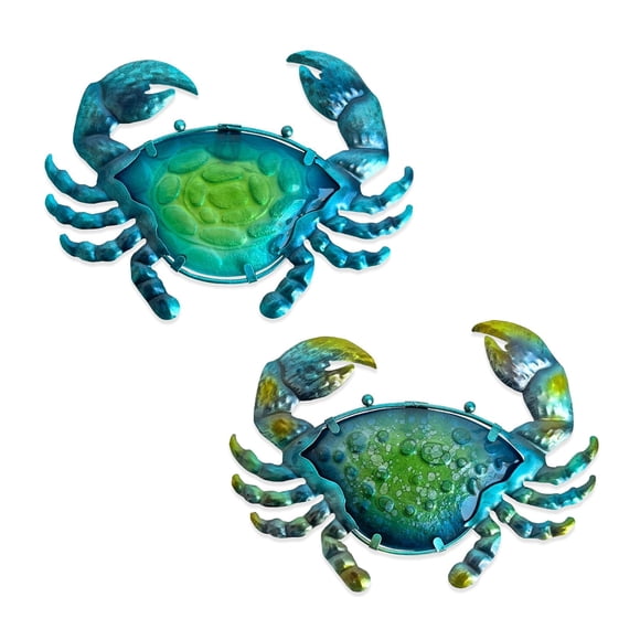 Decoración de pared de metal con forma de cangrejo con temática oceánica de LIFFY, 25 cm, 2 unidades