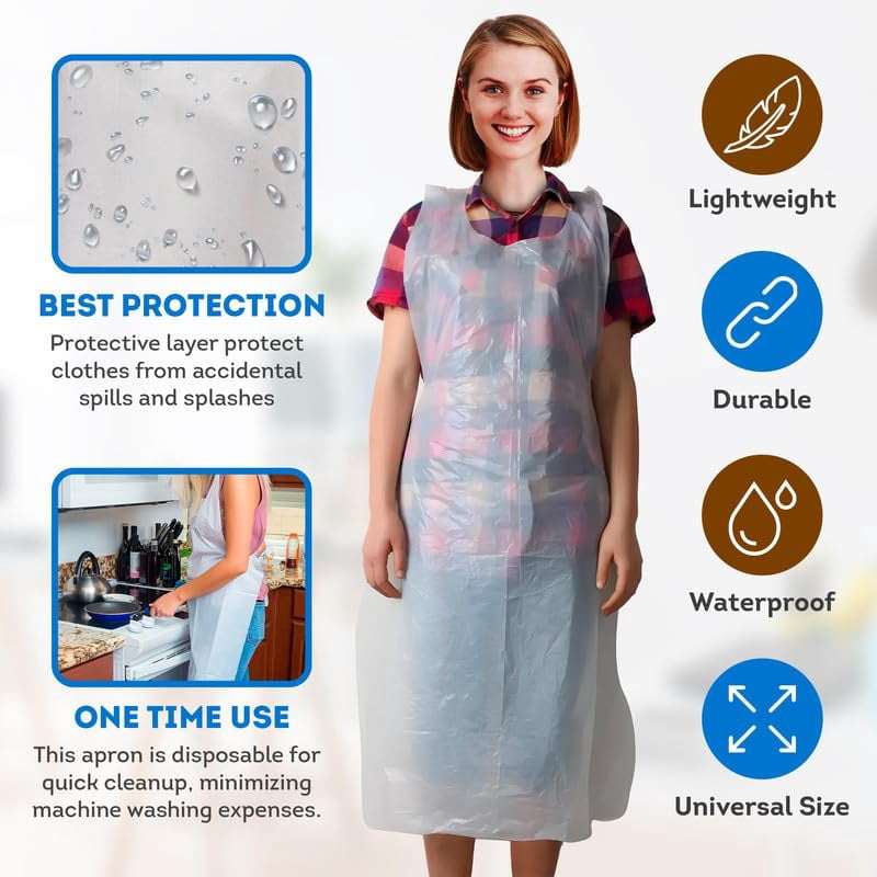 White Disposable Poly Aprons, 1 Mil Low Density PE, 1000 Count, 28 x 46 in