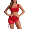 thumbnail image 6 of Abomasnow Women's 2 Piece Swimsuits Set Sleeveless Square Neck Cropped Tank Tops High Waisted Bathing Suit with Sheer Cover Up Swim Skirts, 6 of 9