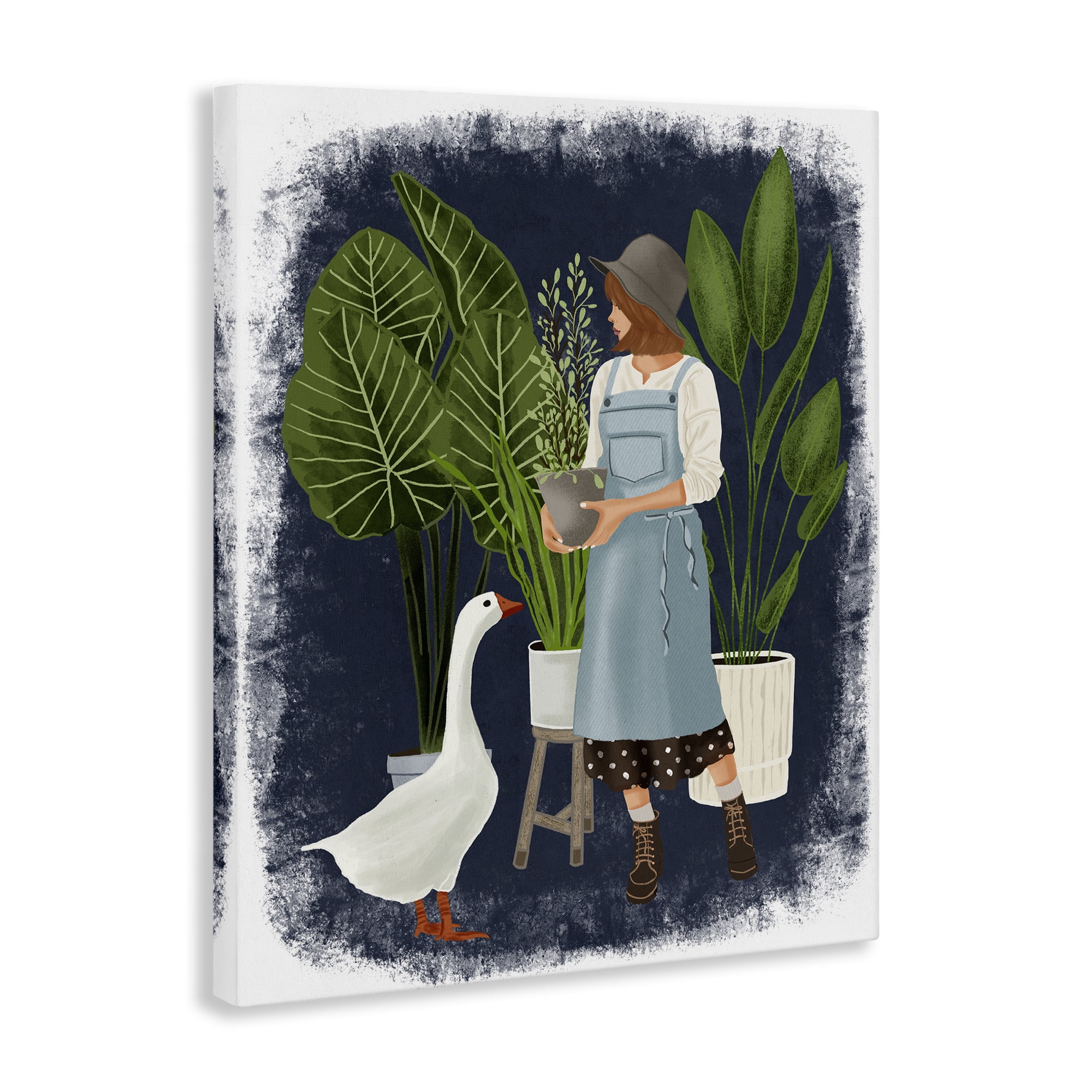 Stupell Industries Gardner Girl with Goose People Painting Wrapped Canvas Art Print Wall Art, 16 x 20