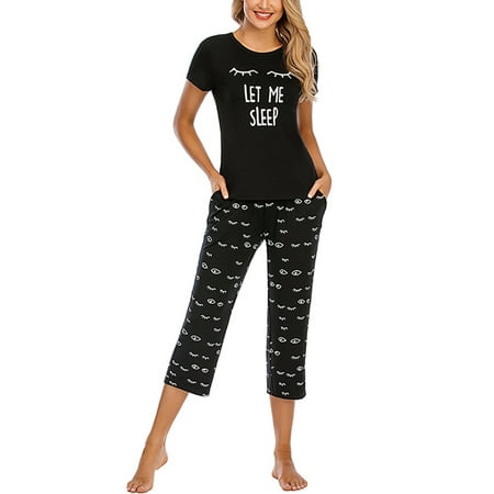 

UKAP Women Pajamas Soft Pajama Sets Comfy Short Sleeves Loungewear Plus Size Sleepwear Top with Capri Pants Pjs