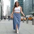thumbnail image 2 of Agnes Orinda Women's Plus Size Vintage Denim Maxi Skirt Frayed Raw Hem High Waist Front Slit Long Jean Skirts 2X Blue, 2 of 8