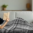 thumbnail image 3 of Retro Soft Flannel Fleece Throw Blanket, Ribbon Like Stripe with Stars Flowers and Hearts Geometric Pattern, Cozy Plush for Indoor and Outdoor Use, 50" x 60", White Black, by Ambesonne, 3 of 5
