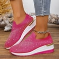 thumbnail image 3 of Womens Sparkly Butterfly Rhinestones Platform Wedge Walking Shoes Bling Fall Knit Slip on Socks Casual Tennis Work Loafer Sneakers, 3 of 7