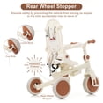 thumbnail image 5 of 7 in 1 Baby Tricycle, Foldable Toddler Tricycle with Removable and Adjustable Parent Handle, Toddler Push Bike with Removable Pedal, Canopy, and Guardrail, Tricycle for 12-72 Months, ivory and brown, 5 of 18