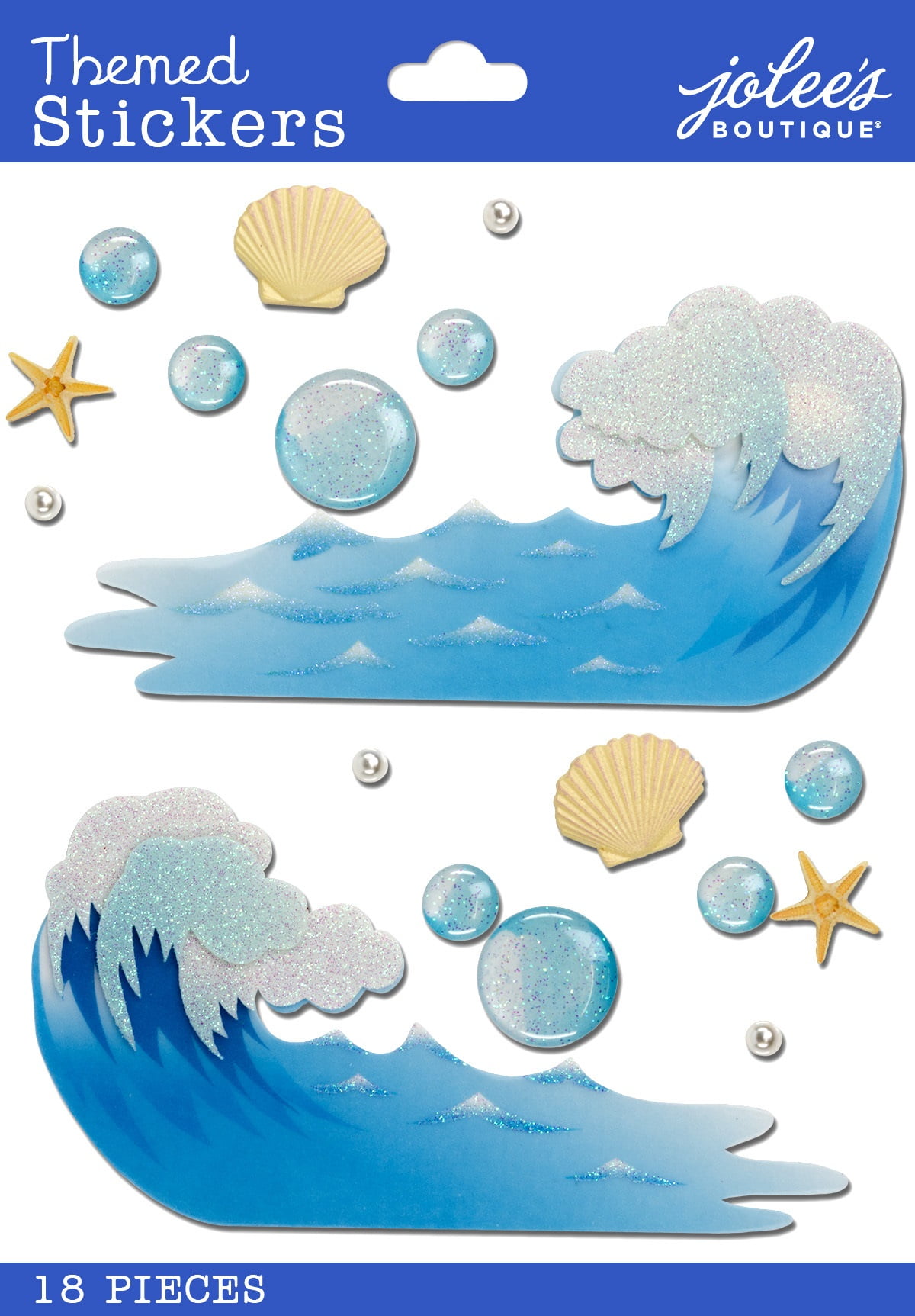 Jolee's Boutique Solid Multicolor Waves Vinyl Themed Stickers, 18 Piece