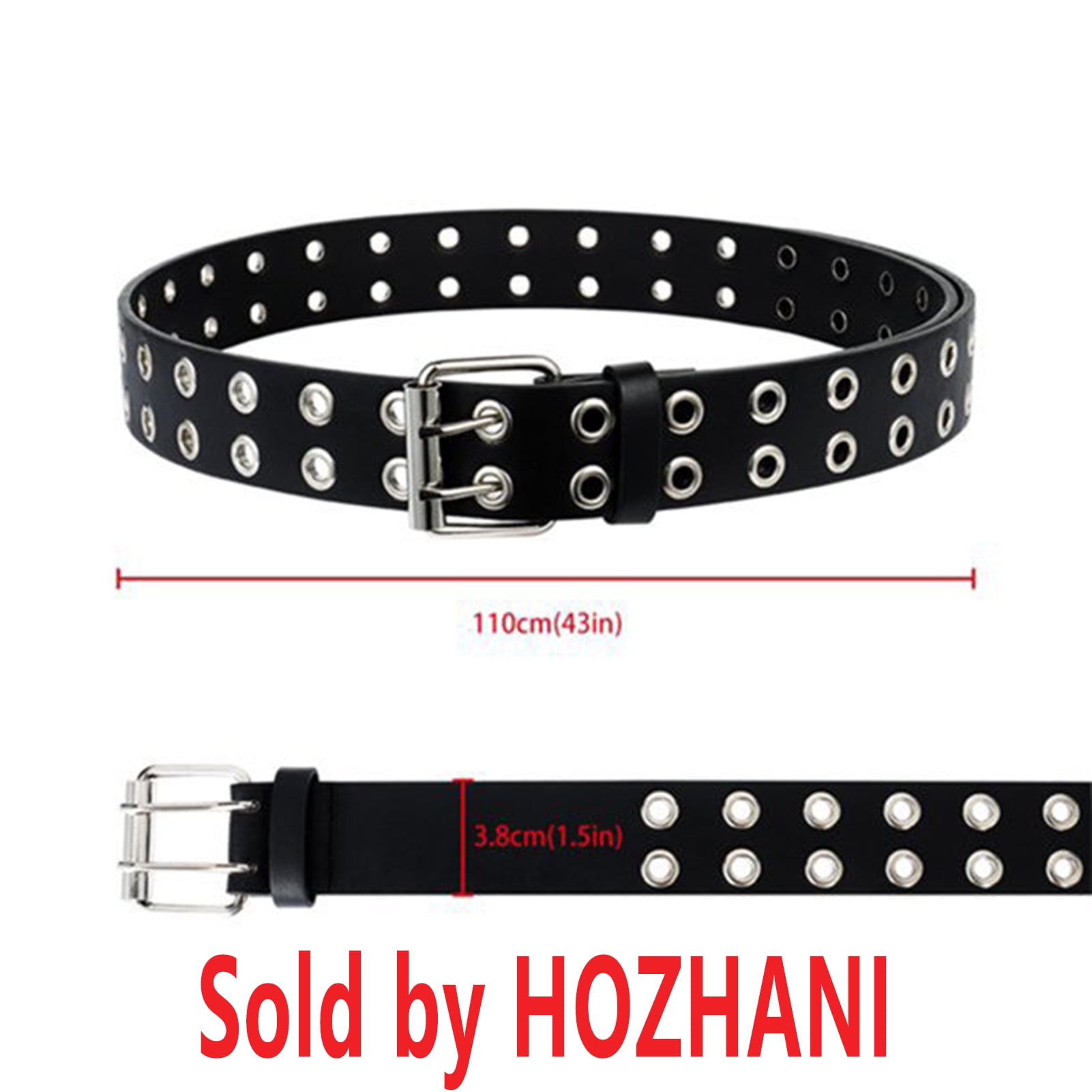 Double Grommet Wide Studded Belt,43in PU Leather Punk Belt