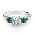thumbnail image 2 of Gem Stone King 925 Silver and 10K Yellow Gold White Moissanite and London Blue Topaz 3 Stone Engagement Ring for Women (1.80 Cttw, Cushion Cut 6MM and 4MM, Available in Size 5, 6, 7, 8, 9), 2 of 4