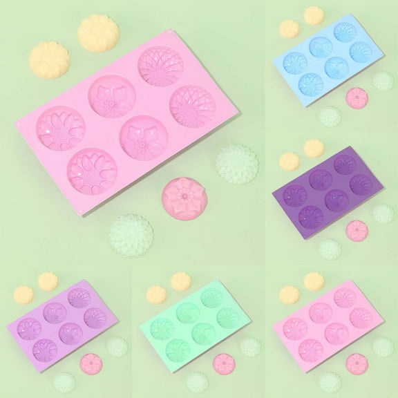 Meiiso Mould, Silicone Cake Mold 6 Even Round 3 Kinds of Flower Handmade Mold Diy Baking Mold, Biscuit Moulds, 10.14*5.85*2.34In, 1*Mold