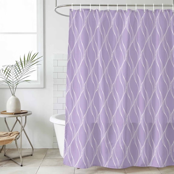 Purple Moire Waves Shower Curtain Set, Waterproof Shower Curtains for Bathroom, Modern Abstract Art Geometric Washable Fabric Cloth Bath Curtain for Bathtub Decoration with Hooks 60x72 Inches