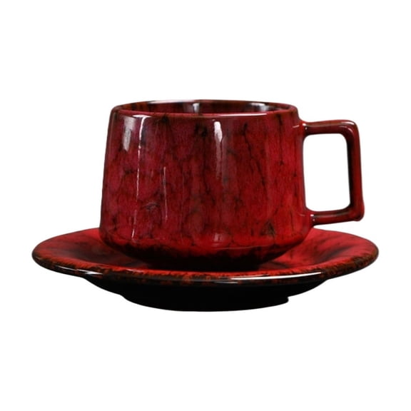 Coffee/tea Cup with Saucer Set Ceramic Retro Stoneware Mug Red