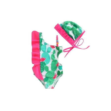 

Pudcoco Baby Swimsuit Set Flouncing Hollow Sleeveless Swimwear Swim Cap