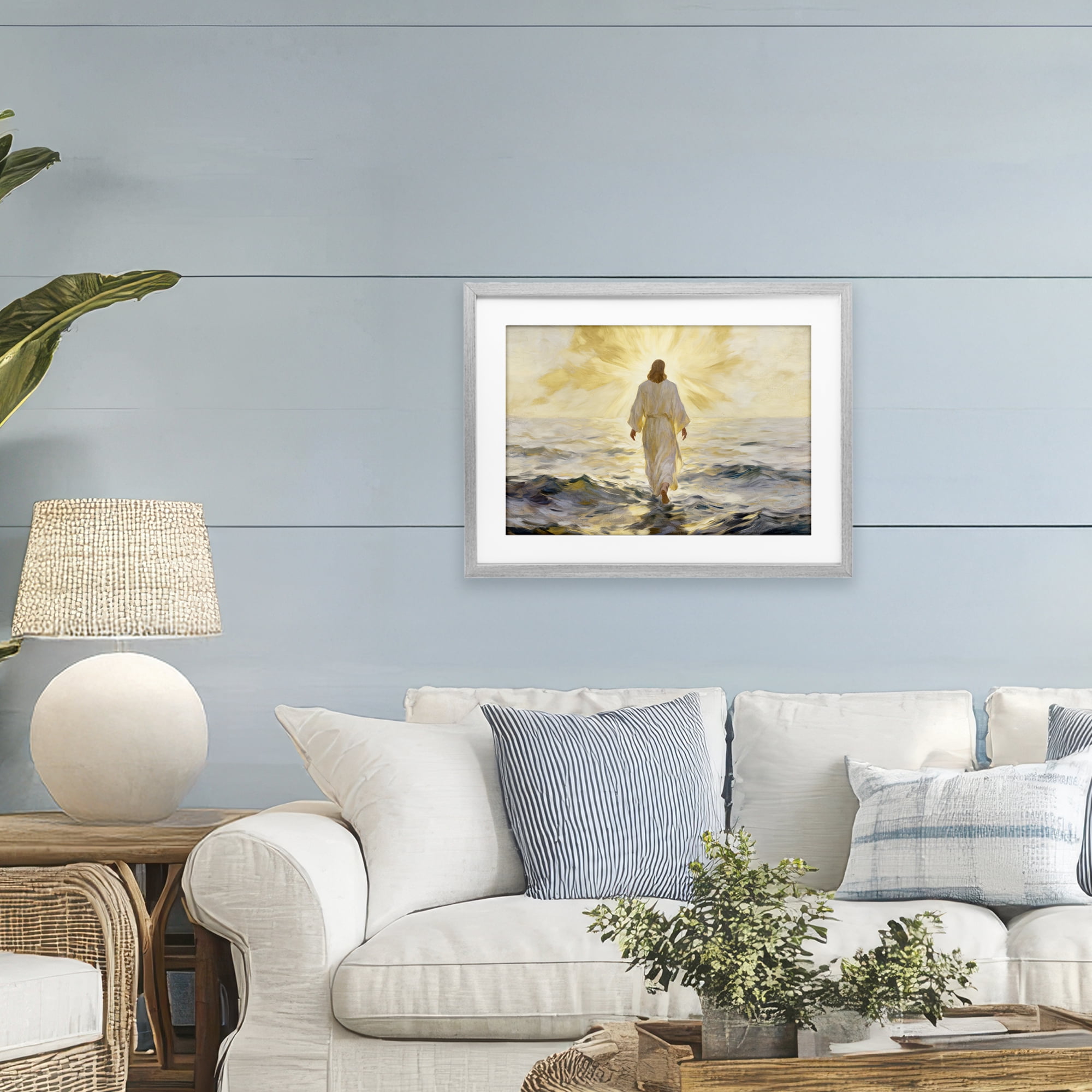 Stupell Industries Golden Walk Spiritual Figure Gray Framed Print Under Glass, design by Kim Allen