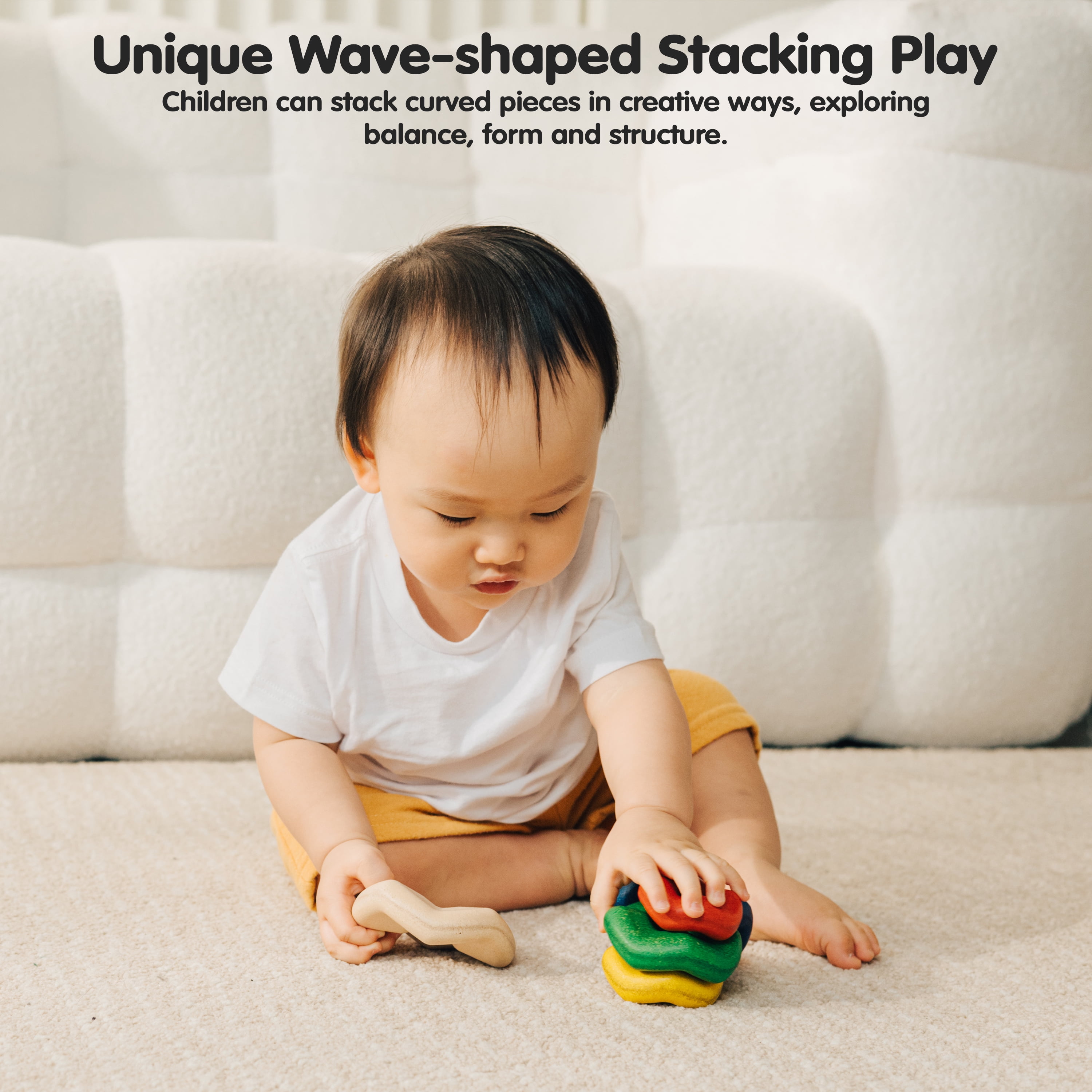 PlanToys® Wooden Wave Stacker | Montessori Stacking Toy for Imaginative Play, Fine Motor Skills and Coordination | Eco Friendly Baby Toy for Sensory and Problem Solving Development
