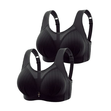 Crunowin Women s Plus Size Bra 2 Pack  Breathable Lingerie Behind Buckle Wire Free Comfort Solid Color Everyday Underwear Black L