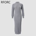 thumbnail image 4 of Maxivestido básico de punto para mujer, liso, cuello redondo, mangas largas, ajustado, 2024, 4 of 4