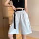 thumbnail image 3 of Pantalones cortos cargo con cadena Rimocy Harajuku para mujer, verano 2024, con bolsillos grandes, pierna ancha, negros, cintura alta, estilo urbano, 3 of 6