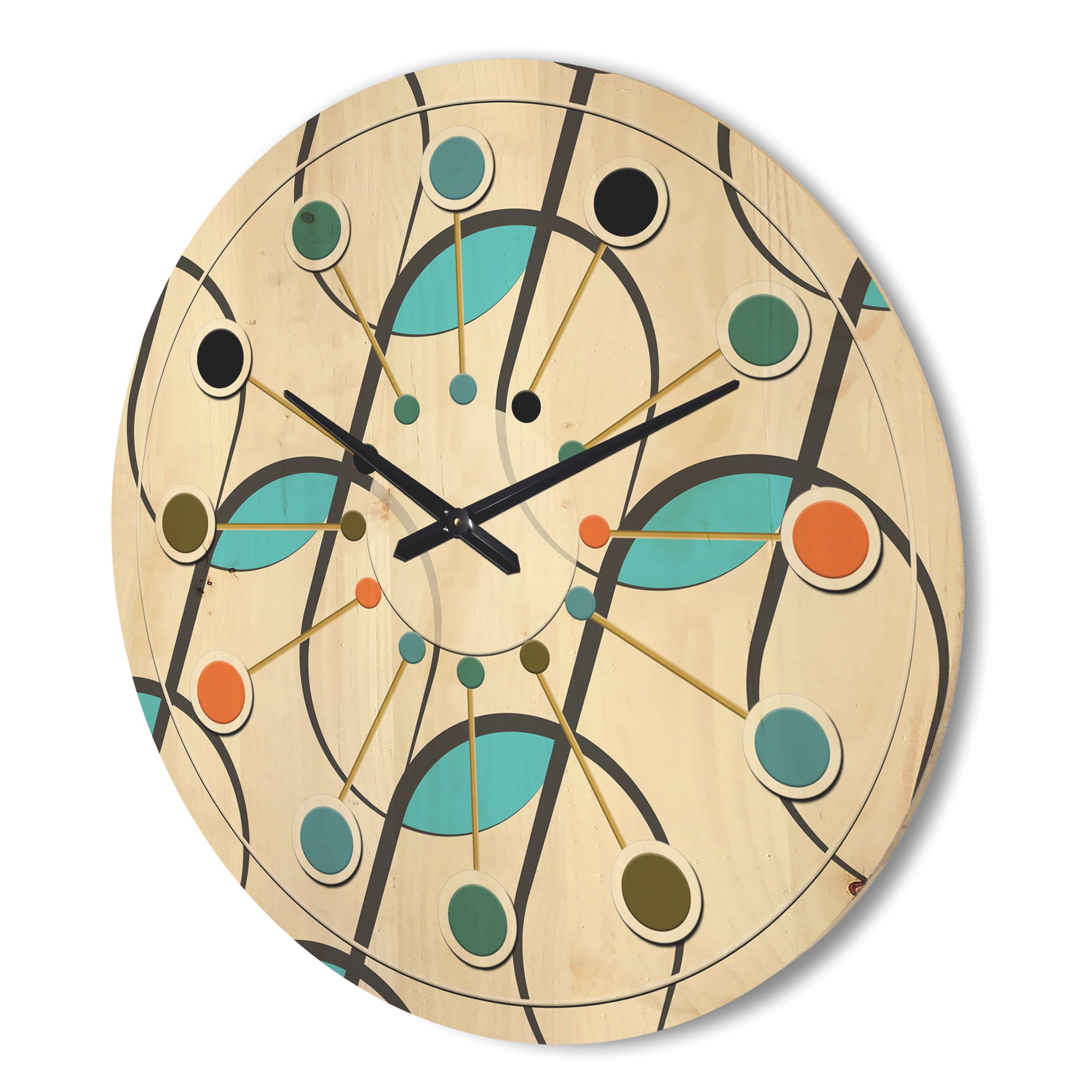 Designart 'Geometrical Abstract Retro Minimal Pattern I' Mid-Century Modern Wood Wall Clock