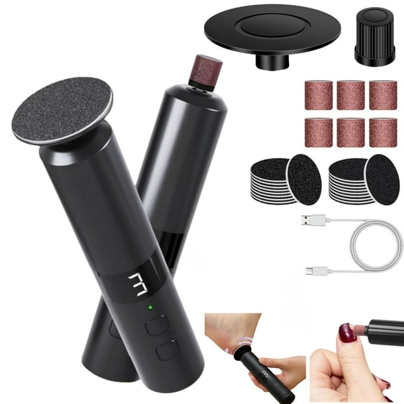 Electric Callus Remover,ODDPC Portable Electric Foot File,Pedicure Tool for Dead Skin,Professional 2 in 1 Foot&Nail Filer-Digital LED Display-Black