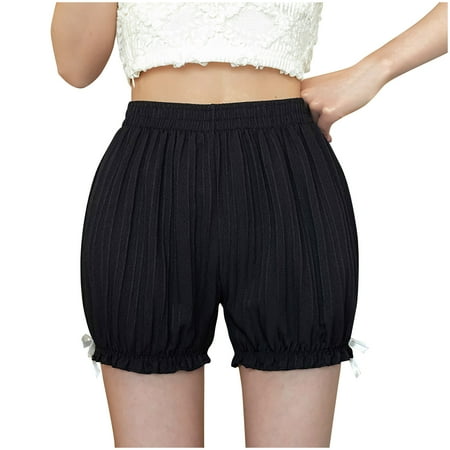 Todays Deals Olyvenn Women s Ruffle Shorts Solid Color High Waist Pleated Bloomers Shorts with Ruffle Trim Knickers Safety Pants Bottoms Black 8