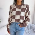 thumbnail image 7 of HOWPAY Cozy Sweaters for Women Casual Loose Fit Contrast Plaid Crew Neck Long Sleeve Stretch Pullover Jumper Top Comfortable Soft Fall Clothes Coffee S, 7 of 7