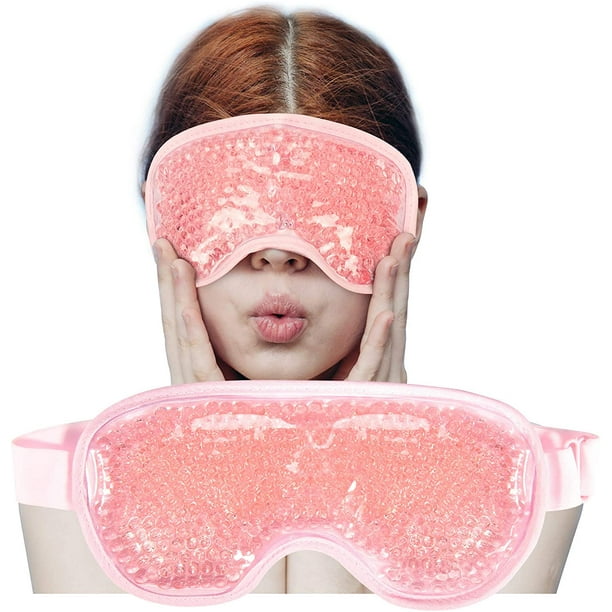 Cooling Ice Gel Eye Mask Reusable Eye Masks Sleeping Mask with Plush Backing for Headache Puffiness Allergies Migraine Stress Relief Pink