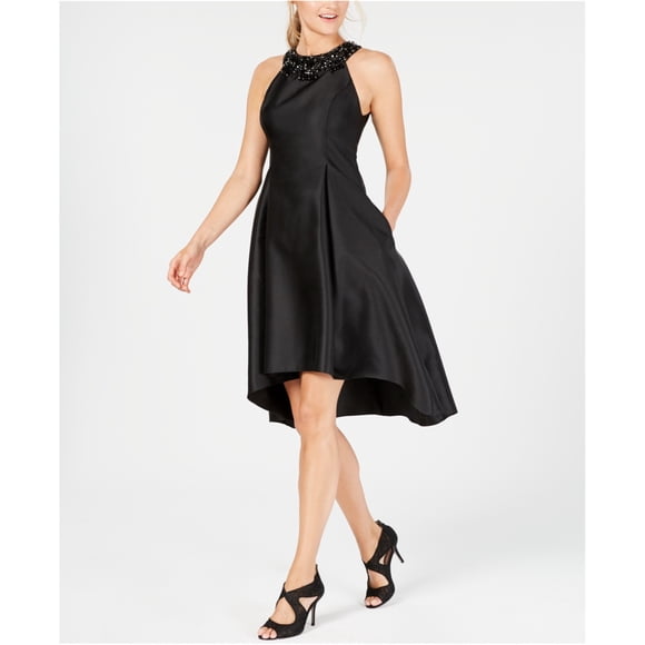 Adrianna Papell Vestido alto y bajo adornado para mujer, Negro, 10