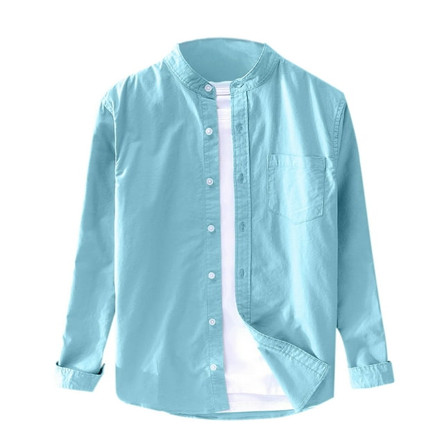 Camisas Para Hombre Manga Larga Camisa tejida informal de primavera y otoño para hombre, camisa tejida de algodón a juego, cómoda camisa de manga larga de Color sólido (BU2, XL)