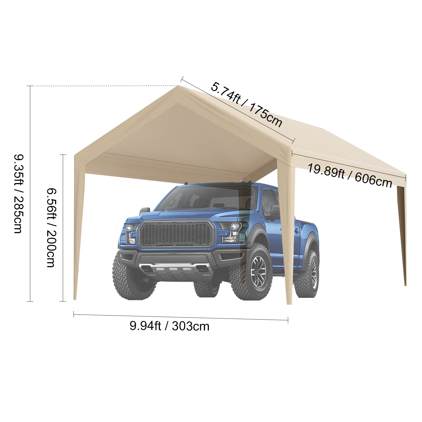 KFFKFF 10 x 20 Feet Car Shelter Tent Cover Carport Replacement Canopy Beige