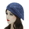 thumbnail image 2 of DLAPL Women's Cotton Slouchy Beret Hat Crochet Floral Cutout Handmade Knit Beanie Hat (Plain Navy), 2 of 3